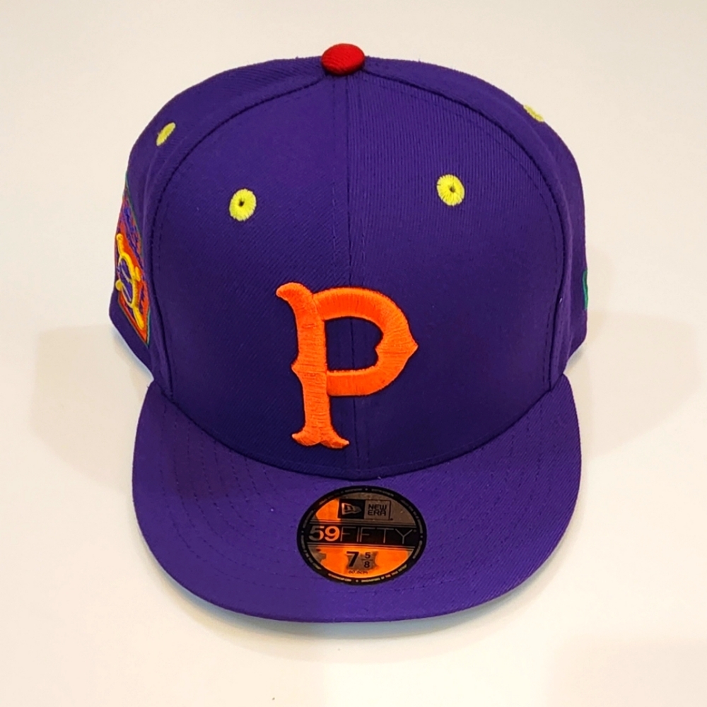 PIRATES|New Era 59Fifty Cooperstown Collection|Purple/Orng|Size 7 5/8